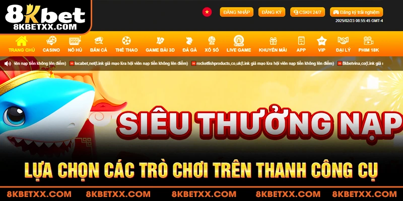 Lựa chọn các trò chơi trên thanh công cụ 